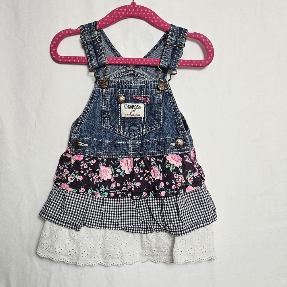 Oshkosh B'gosh Denim Floral Layered Overall Dress 18 Months